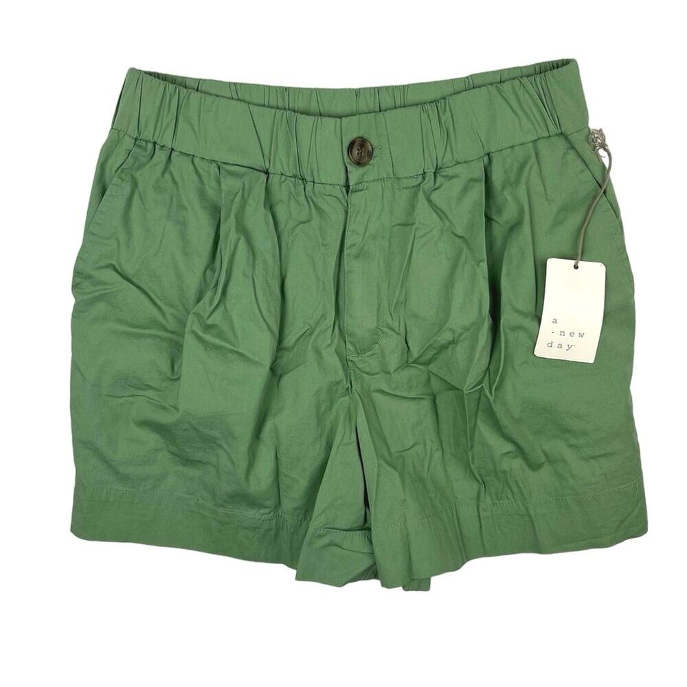 A New Day Women's Green High-Rise Casual Fit Elastic Waist Poplin Shorts Size XS
